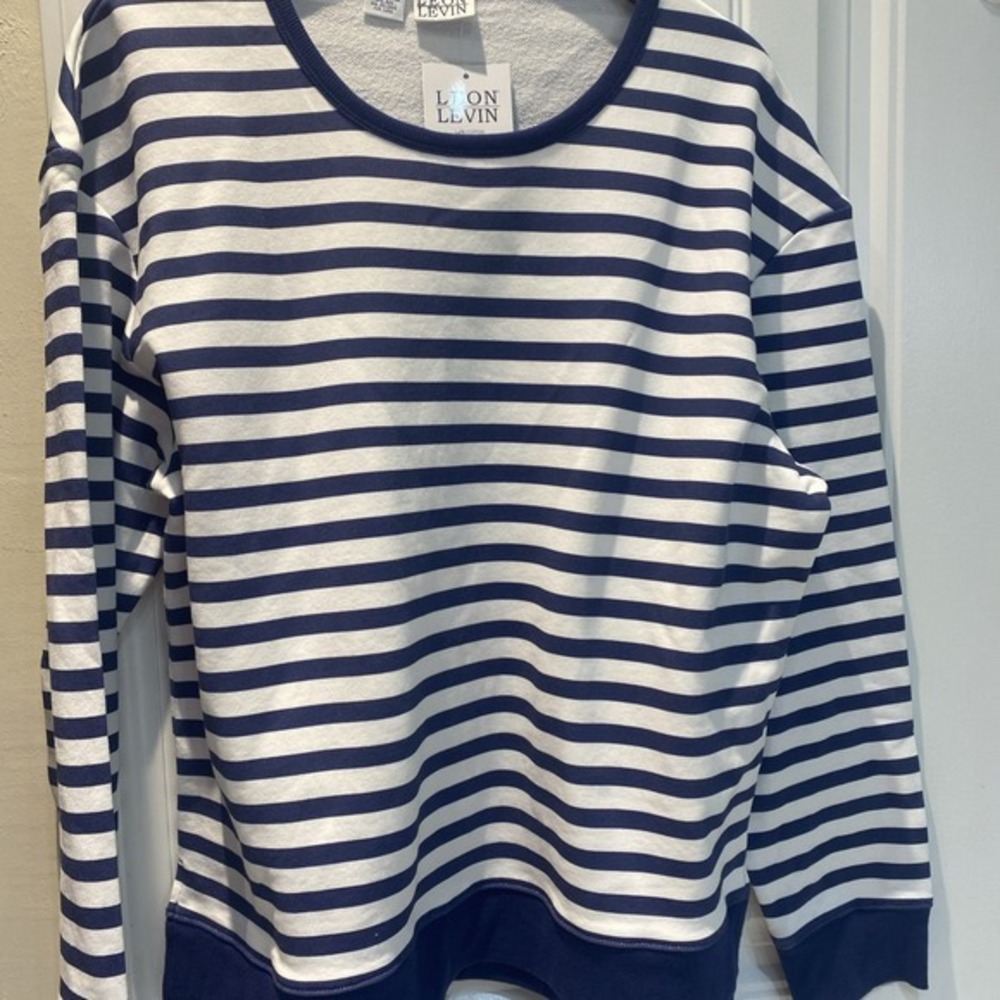 Leon Levin Women's Large Blue Stripes 100% Cotton Jersey      ‎ 3775